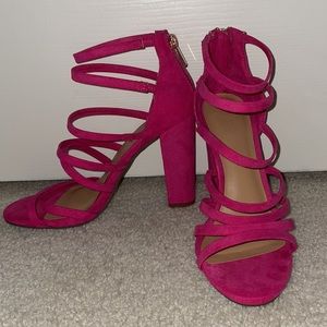 Hot pink velvet strappy heels
